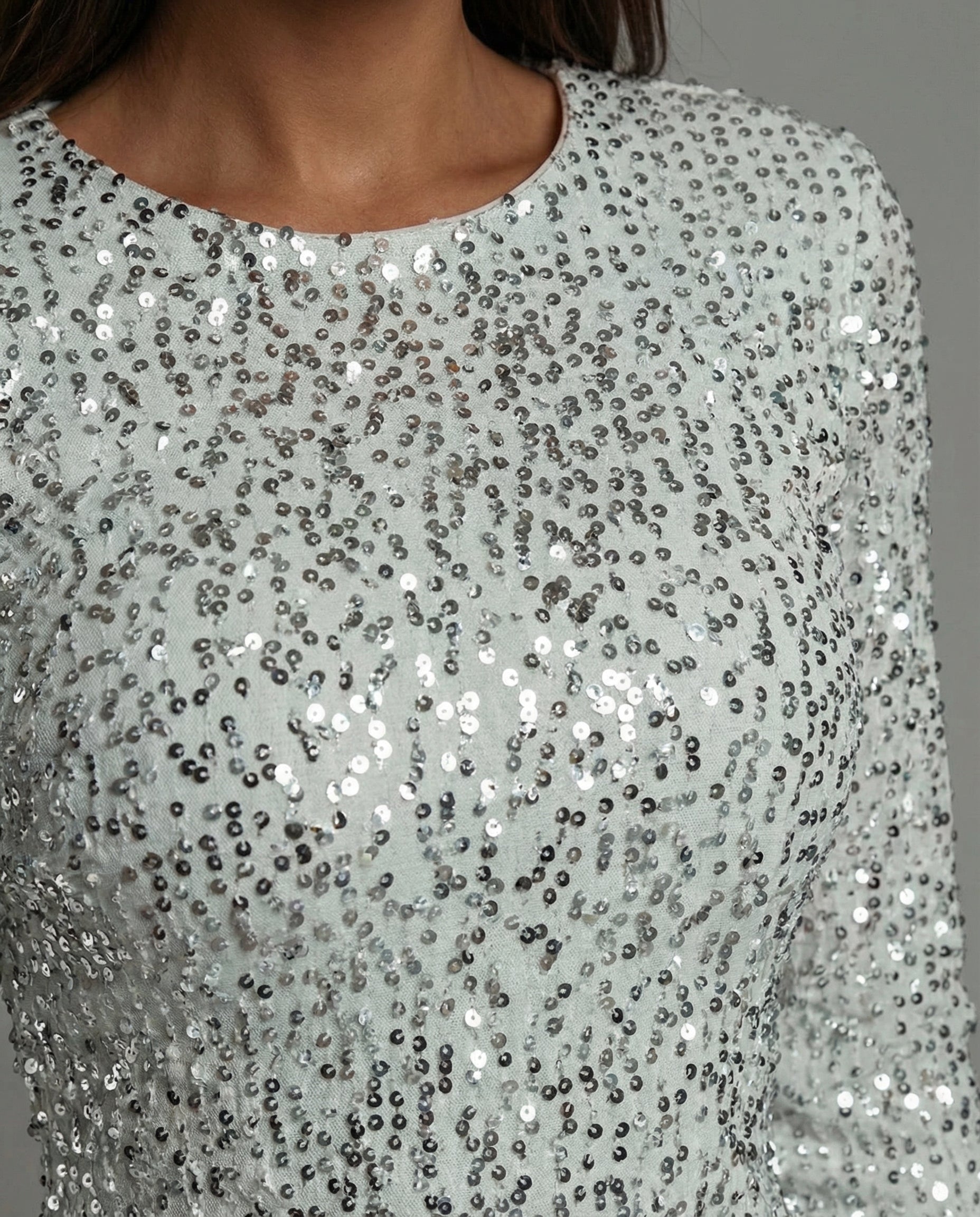 The Elara Mini — Silver Sequin Open Back