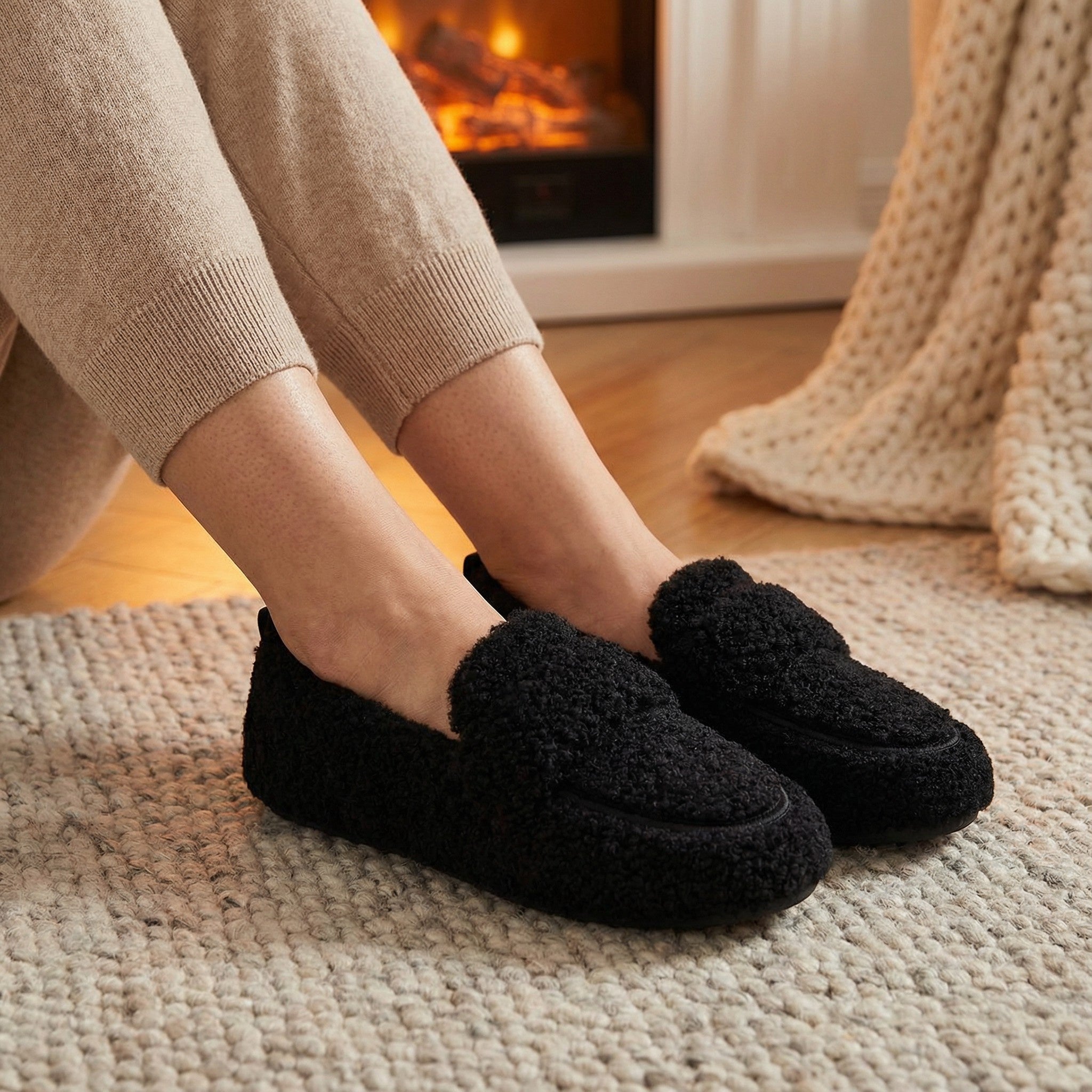 The Elara — Taupe Plush Moccasins