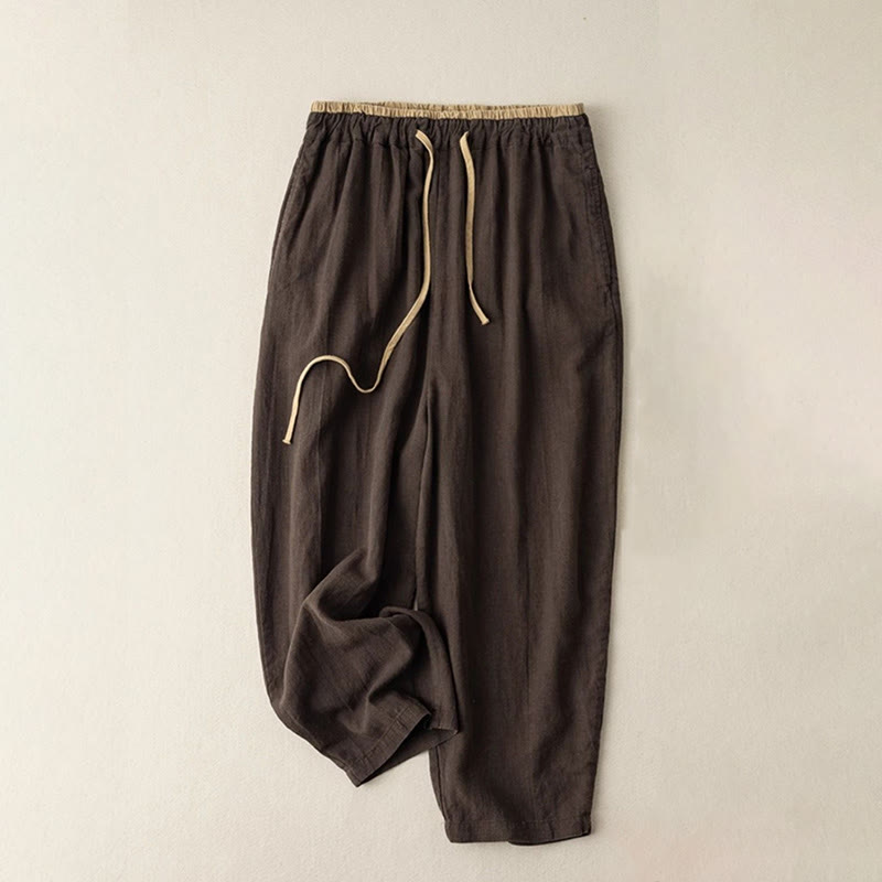 Pantalon Femme Bouddha Pierres Décontracté Uni en Coton et Lin à Cordon avec Poches