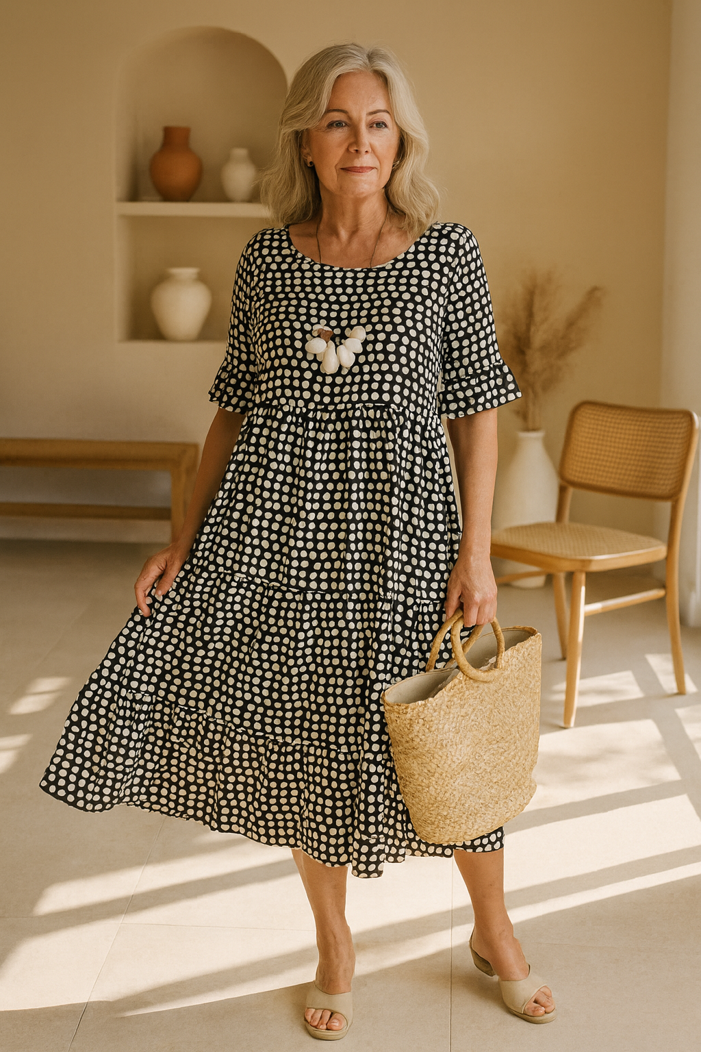 Noémie™ — Robe Midi Élégante au Flux Naturel