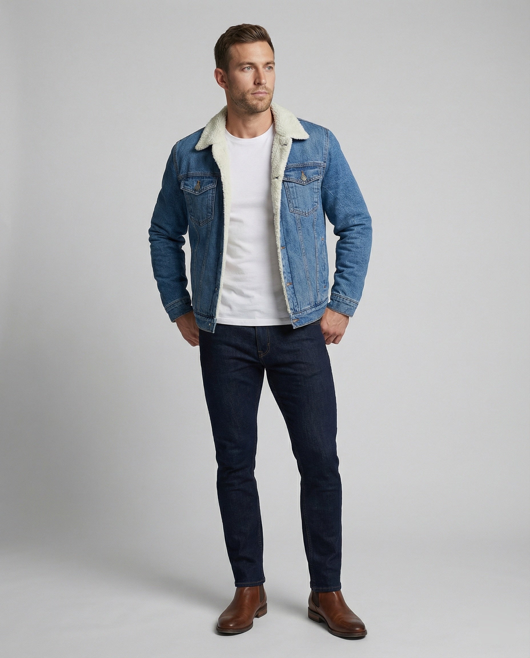 Benjie — Sherpa-Lined Indigo Denim Jacket