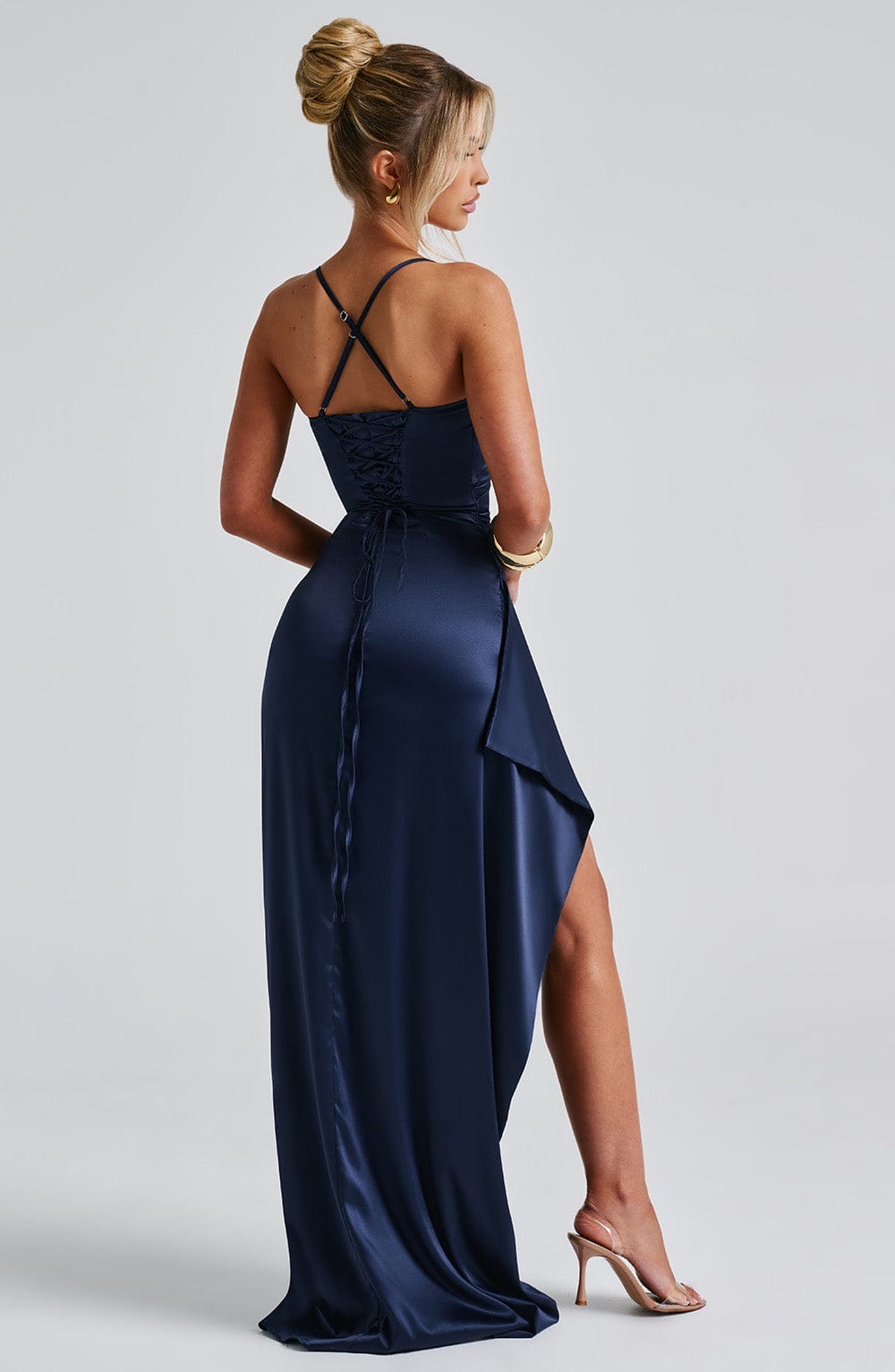 The Liora — Midnight Satin Gown