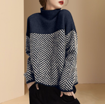 The Liora Knit — Two-Tone Turtleneck Sweater