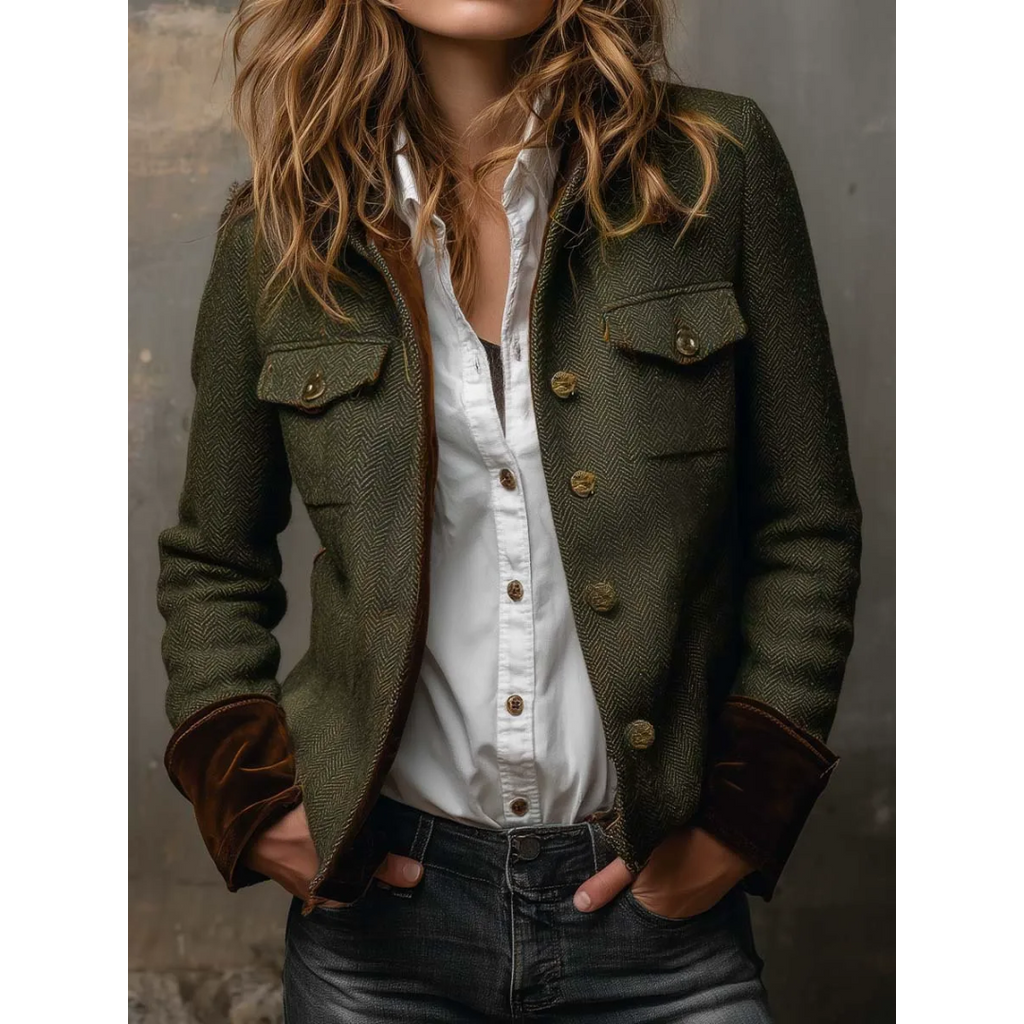 The Lyra — Velvet-Cuff Blazer in Moss