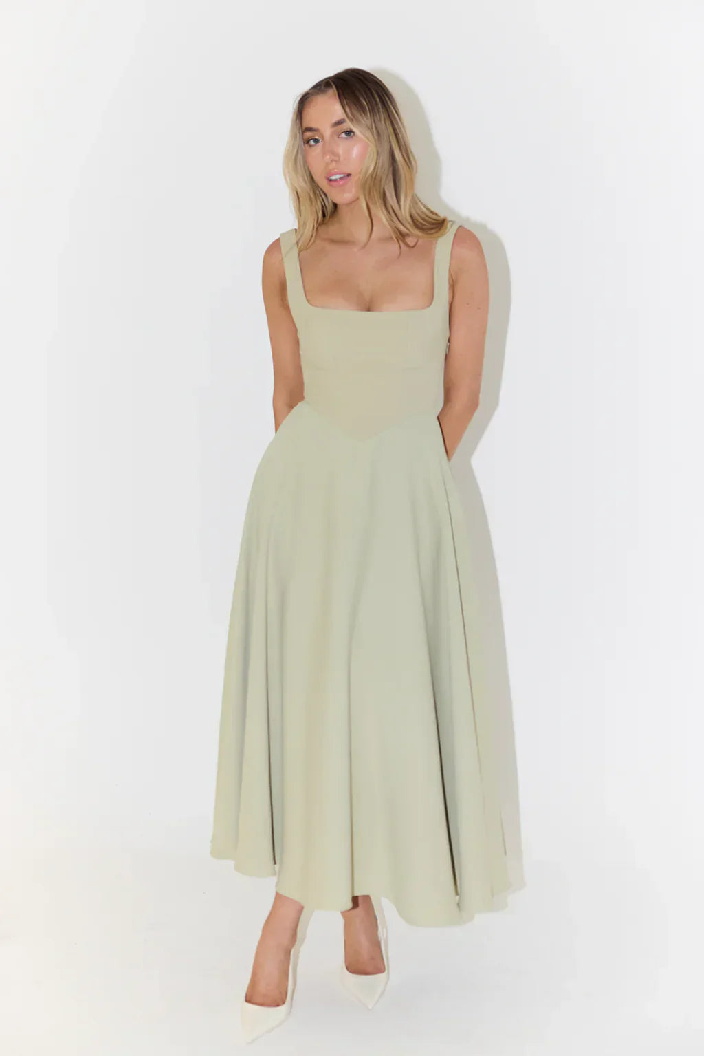 The Elara Midi — Noir Square Neck Dress