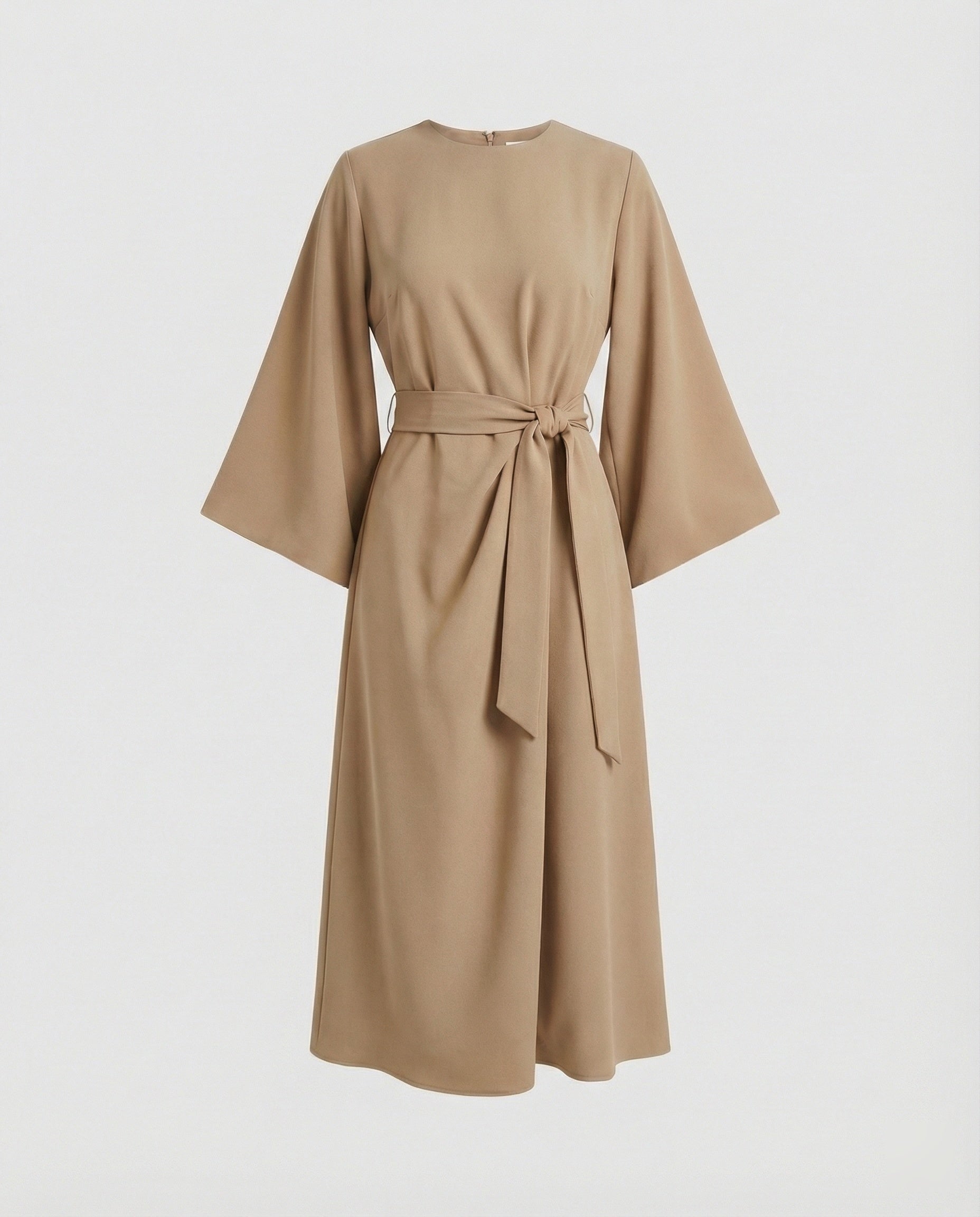 The Esmé — Lantern Sleeve Midi Dress in Rust Brown