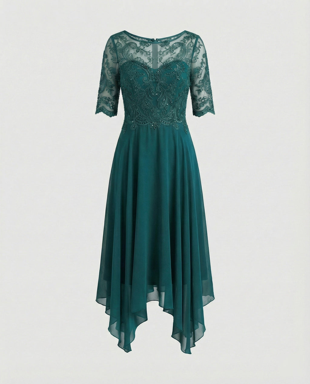 The Liora — Emerald Lace Midi Dress