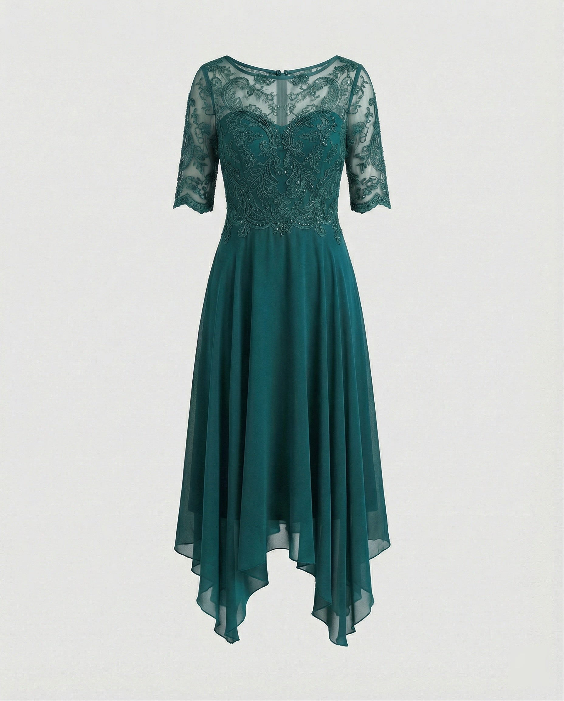 The Liora — Emerald Lace Midi Dress