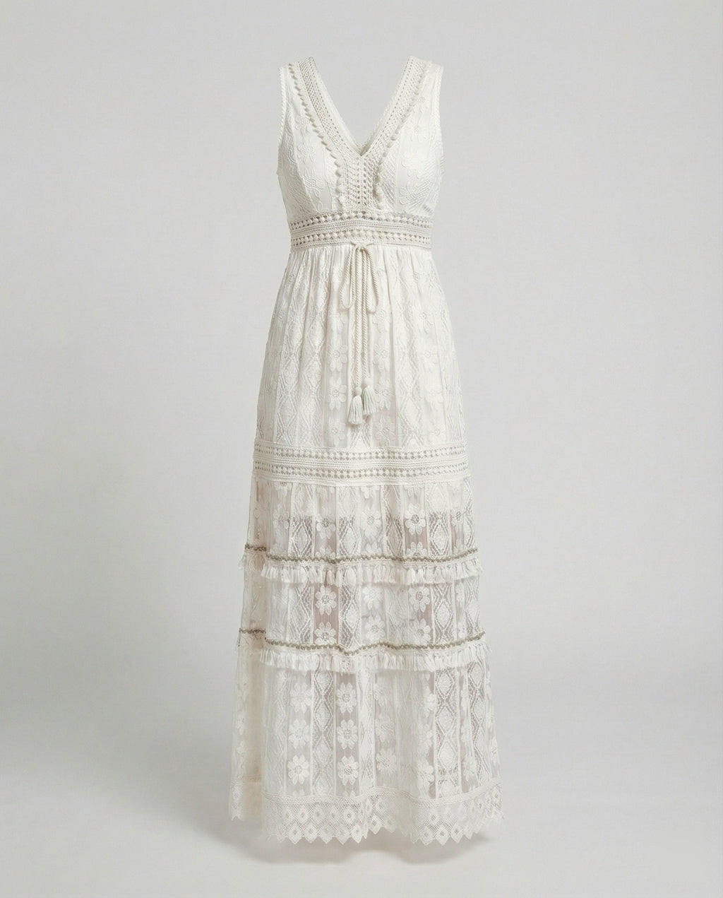 The Liora — Linen Boho Lace Maxi Dress