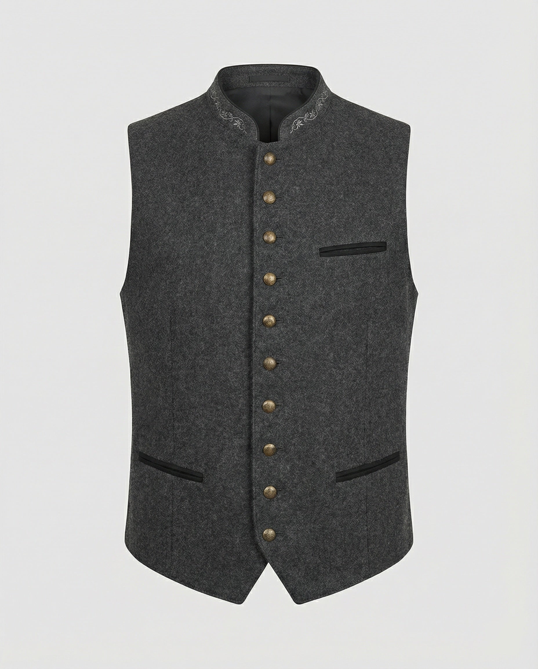 The Einar — Slate Herringbone Trachten Vest