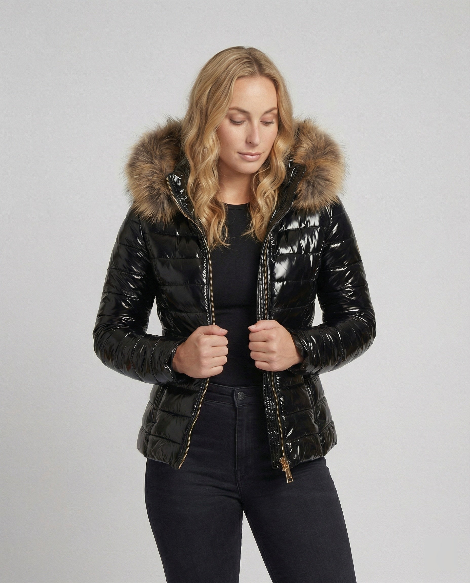 The Elara Puffer — Onyx Fur Hood